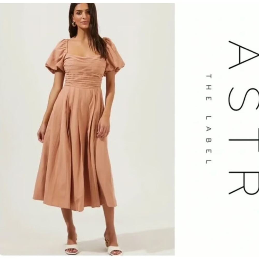 ASTR Dusty Rose Midi Dress with Pleated Bodice and Zipper Back
